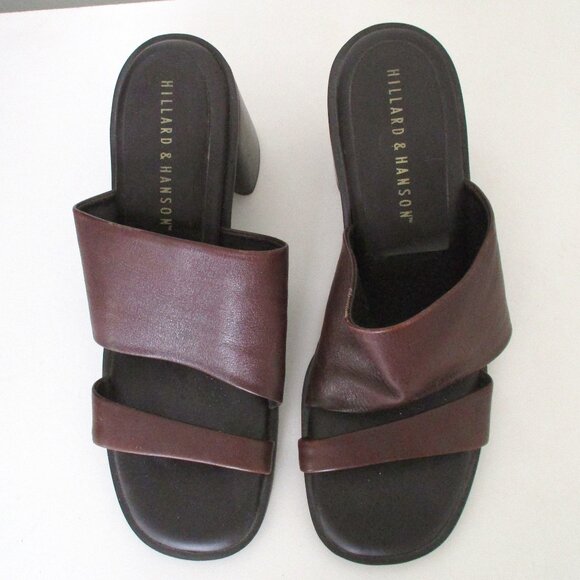 Hillard & Hanson "Lilly" Brown Leather Open Toe 3" Block Heel - Size 10M - Picture 4 of 8